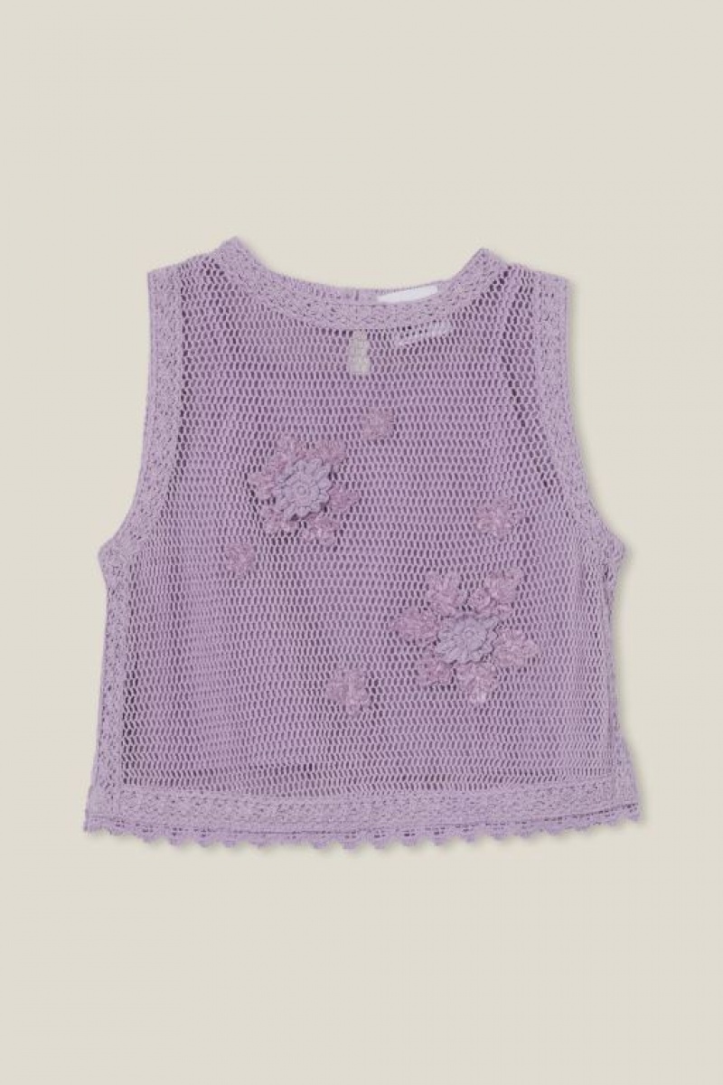 Camiseta Cotton On Kiara Crochet Niña Moradas | eNc209kATBg