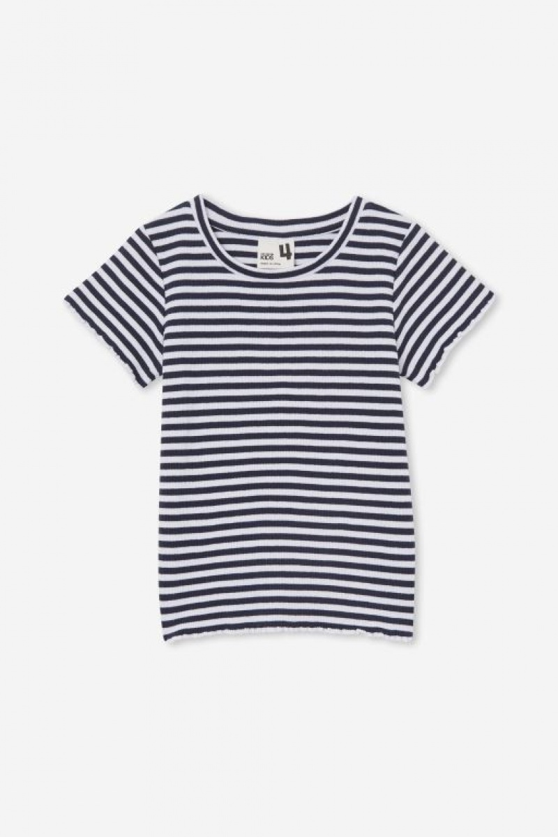 Camiseta Cotton On Raya Rib Baby Niña Azul Marino Blancas Rayadas | LCSdpRsxpGN