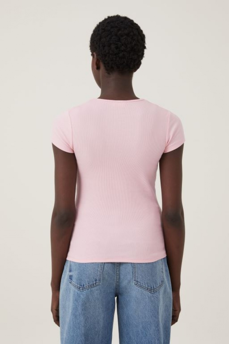 Camiseta Cotton On The One Organic Rib Crew Corta Sleeve Mujer Rosas | cMhhlnNeNvc