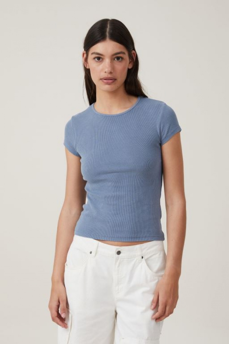 Camiseta Cotton On The One Organic Rib Crew Corta Sleeve Mujer Azules | PXraVb5G3Kg