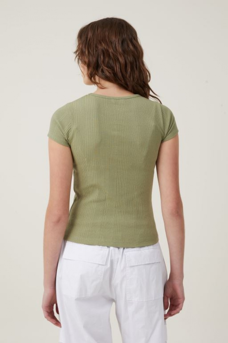 Camiseta Cotton On The One Organic Variegated Rib Crew Corta Sleeve Mujer Kaki | EZQxUJ1vem1