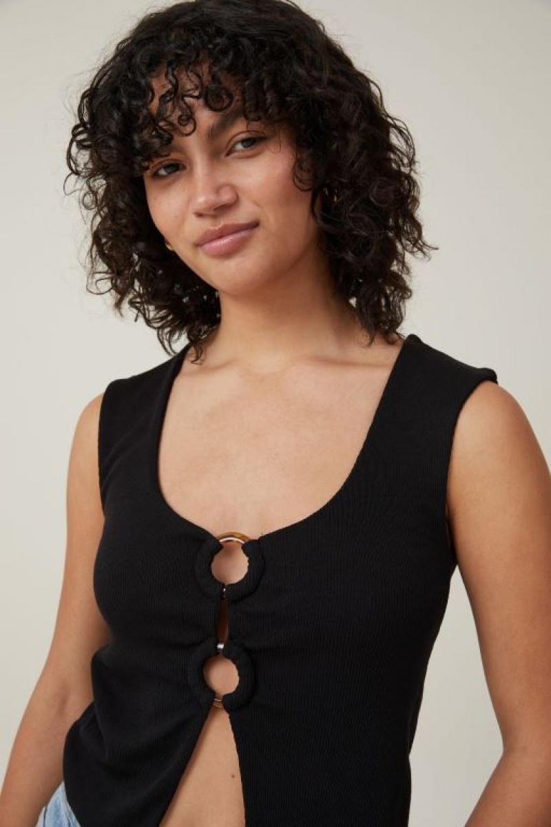 Camiseta Tirantes Cotton On Cassie Ring Front Mujer Negras | 5uP0GRWrSTC