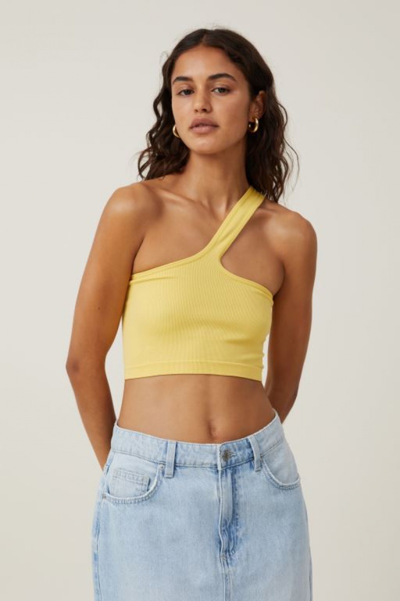 Camiseta Tirantes Cotton On Seamless One Shoulder Micro Crop Mujer Amarillo | q7Td8oVfnp8