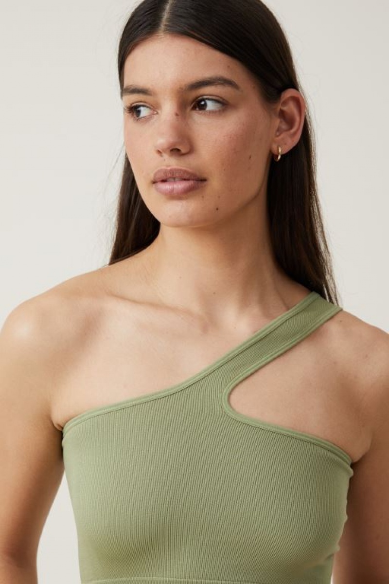 Camiseta Tirantes Cotton On Seamless One Shoulder Micro Crop Mujer Kaki | cwqd7Omzi40