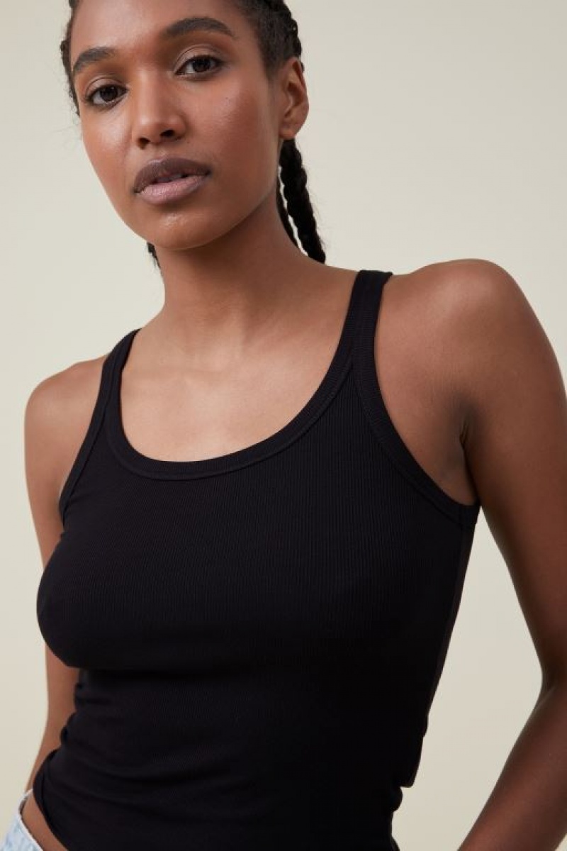 Camiseta Tirantes Cotton On Staple Rib Scoop Neck Mujer Negras | 871b86JabGa