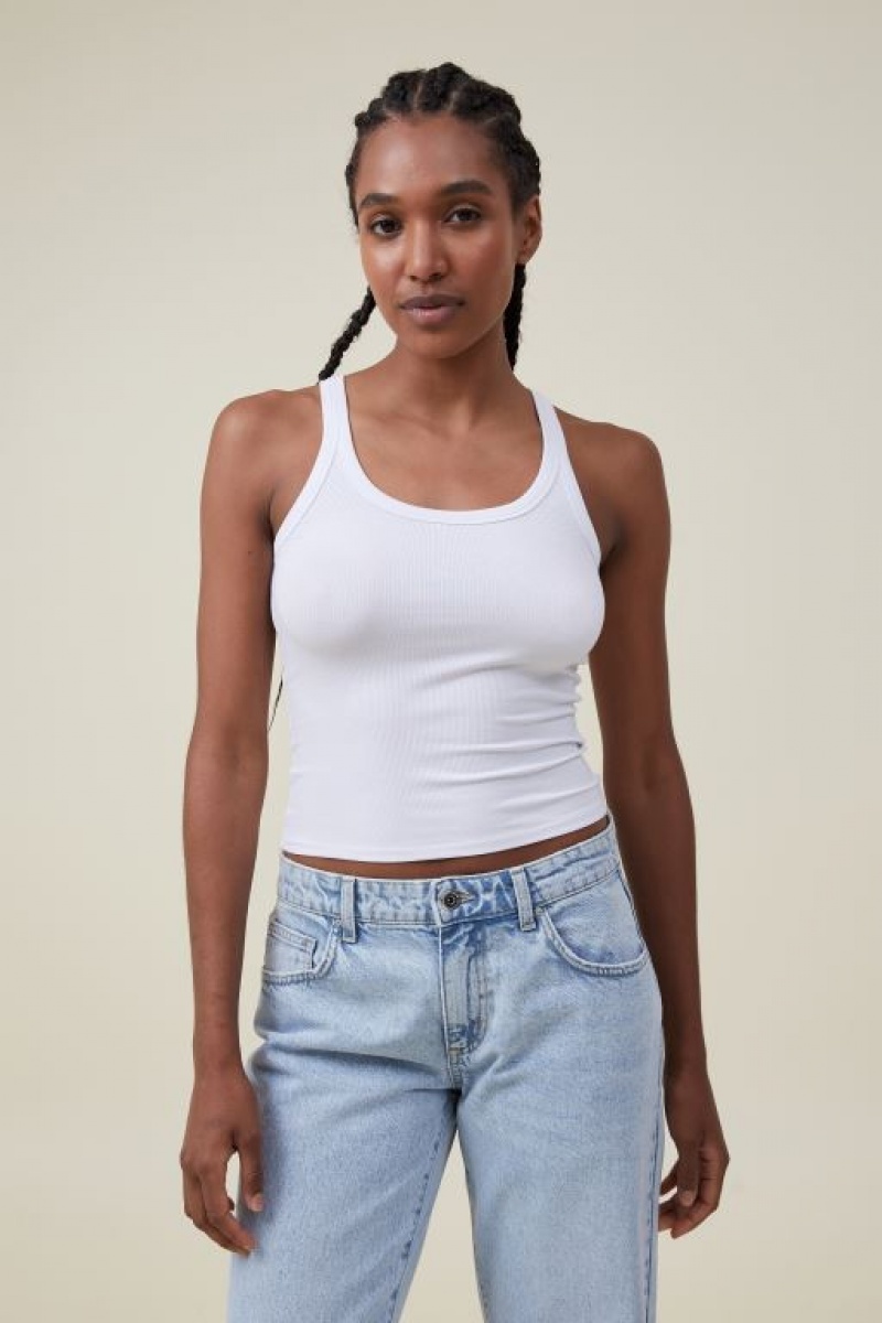 Camiseta Tirantes Cotton On Staple Rib Scoop Neck Mujer Blancas | 18jC0Dm0Am8