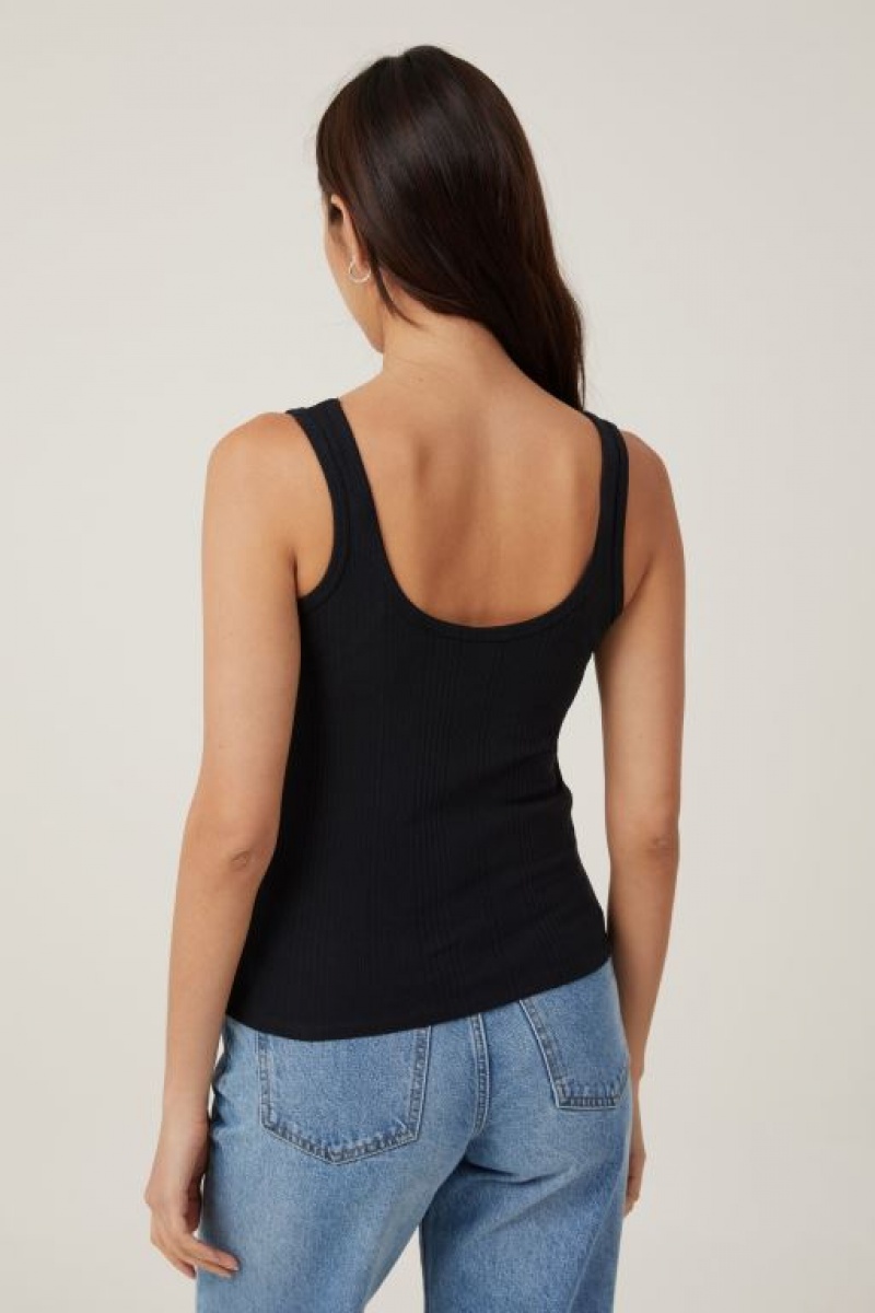 Camiseta Tirantes Cotton On The One Organic Variegated Rib Scoop Neck Mujer Negras | D54DgcPJJpA