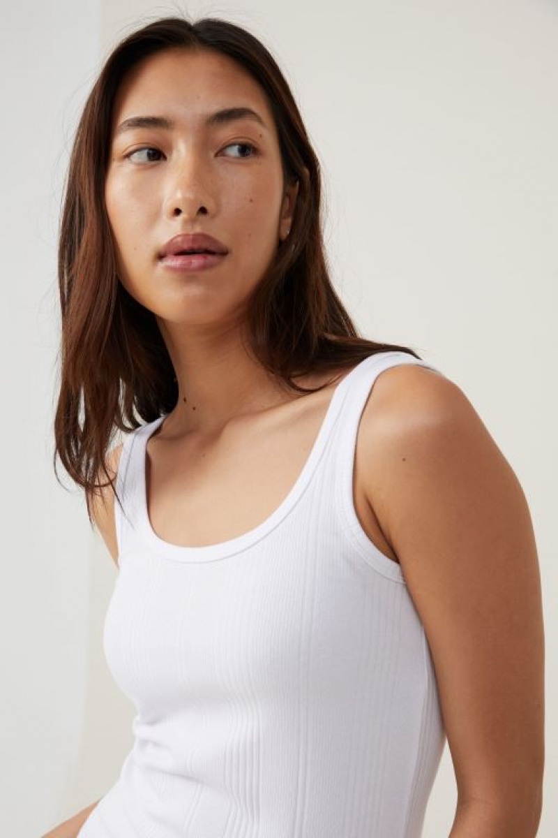 Camiseta Tirantes Cotton On The One Organic Variegated Rib Scoop Neck Mujer Blancas | uaRJ7HZn44H