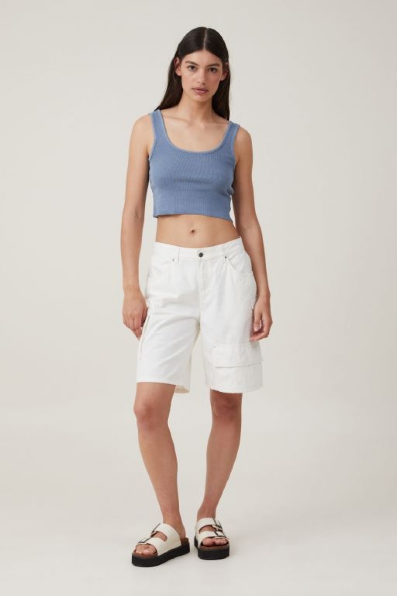 Camiseta Tirantes Cotton On The One Organic Rib Crop Mujer Azules | 3J6vfq6emTi