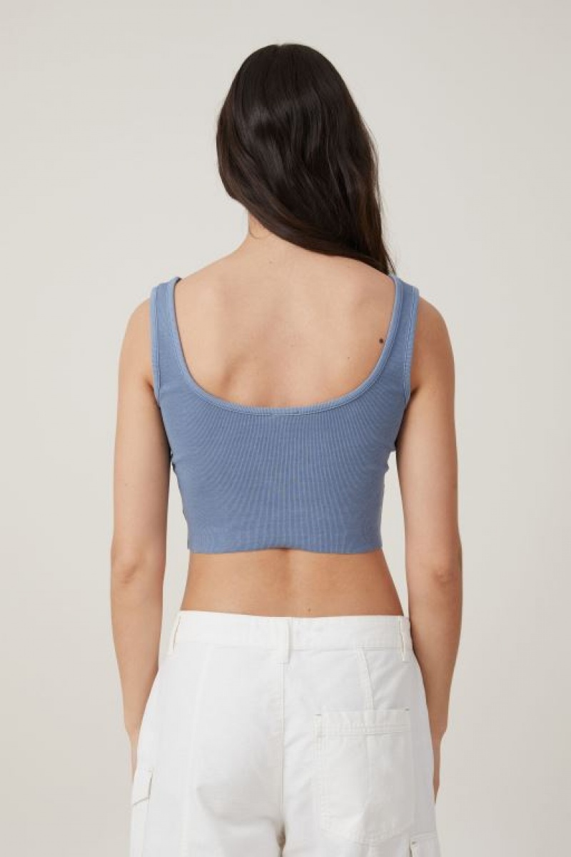 Camiseta Tirantes Cotton On The One Organic Rib Crop Mujer Azules | 3J6vfq6emTi