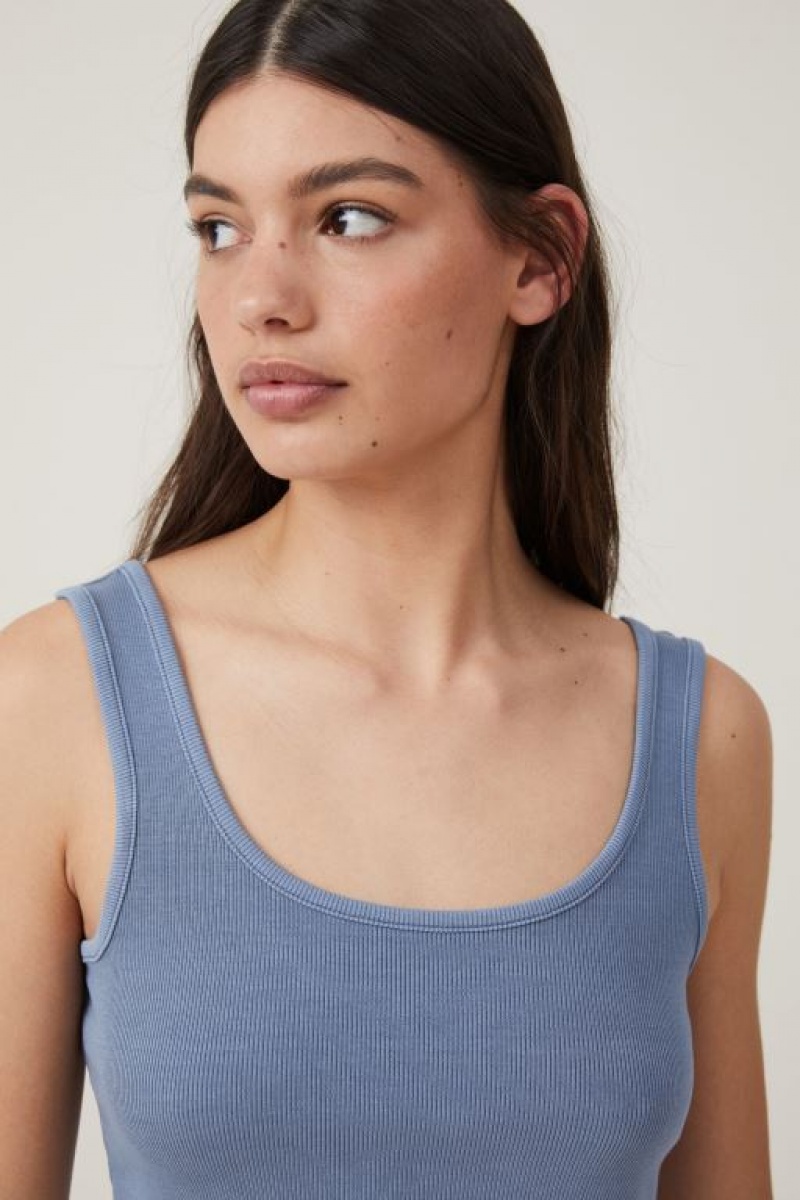 Camiseta Tirantes Cotton On The One Organic Rib Crop Mujer Azules | 3J6vfq6emTi