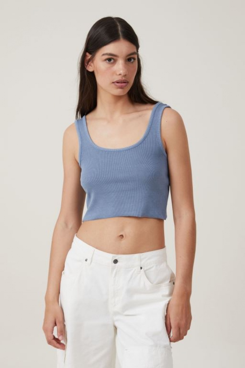 Camiseta Tirantes Cotton On The One Organic Rib Crop Mujer Azules | 3J6vfq6emTi