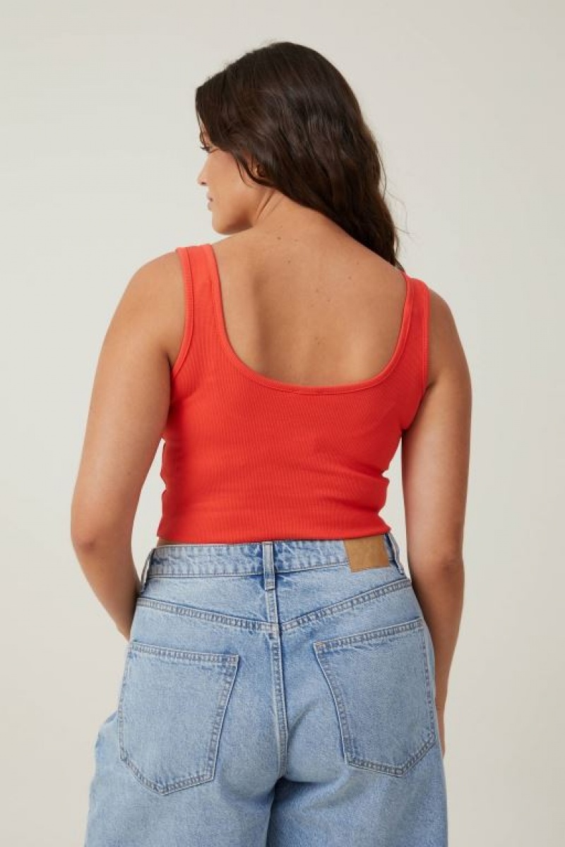 Camiseta Tirantes Cotton On The One Organic Rib Crop Mujer Coral | XamSnOANLct