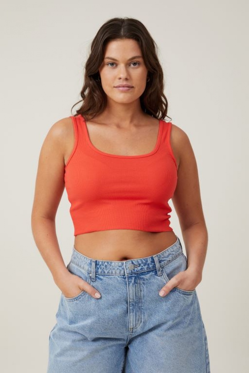 Camiseta Tirantes Cotton On The One Organic Rib Crop Mujer Coral | XamSnOANLct