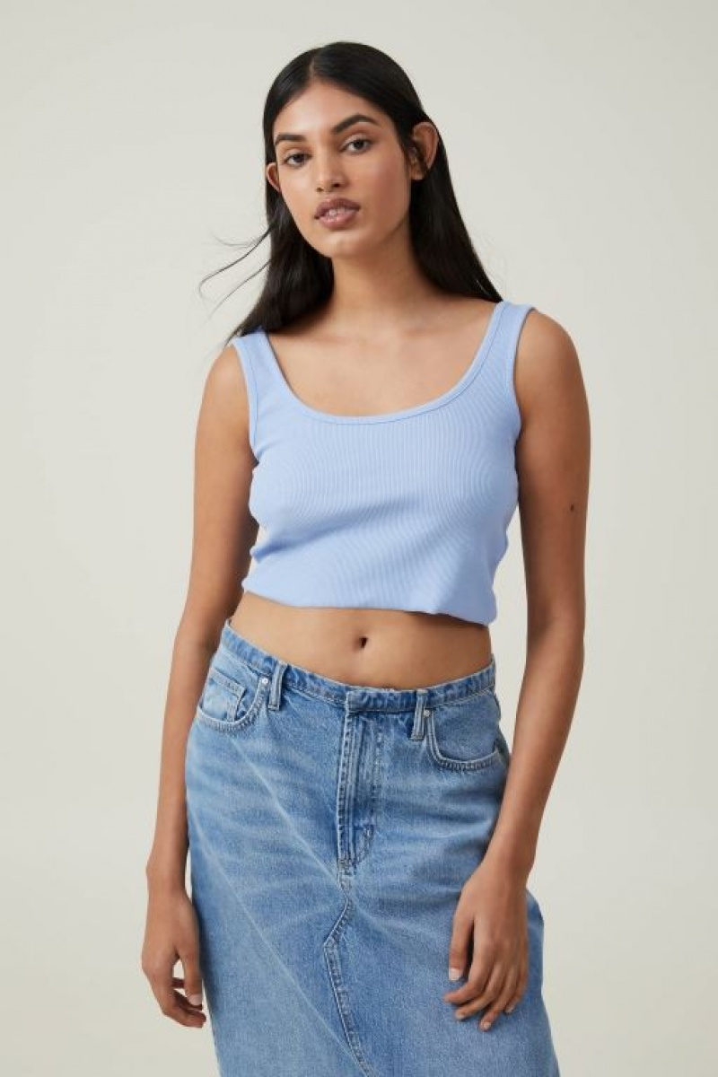 Camiseta Tirantes Cotton On The One Organic Rib Crop Mujer Azules | 0zRuokTa2WN