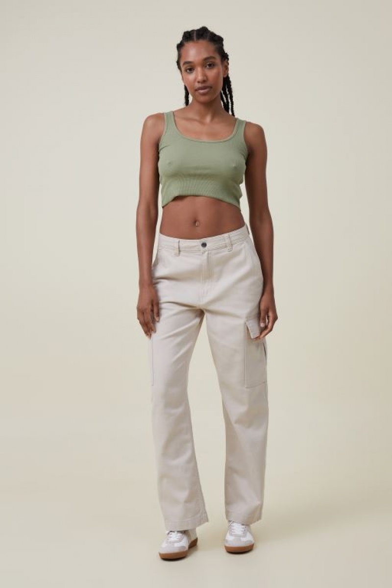 Camiseta Tirantes Cotton On The One Organic Rib Crop Mujer Kaki | fpDmjHa5fxf