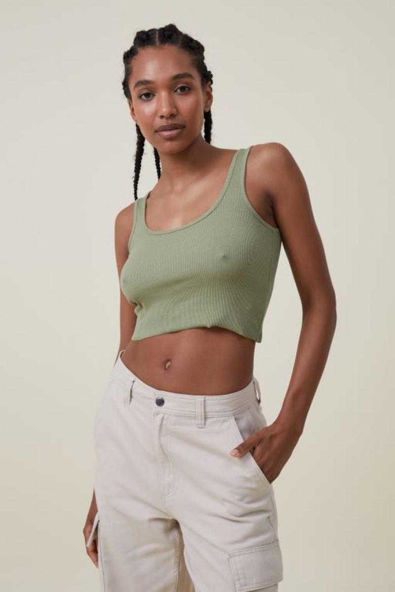 Camiseta Tirantes Cotton On The One Organic Rib Crop Mujer Kaki | fpDmjHa5fxf