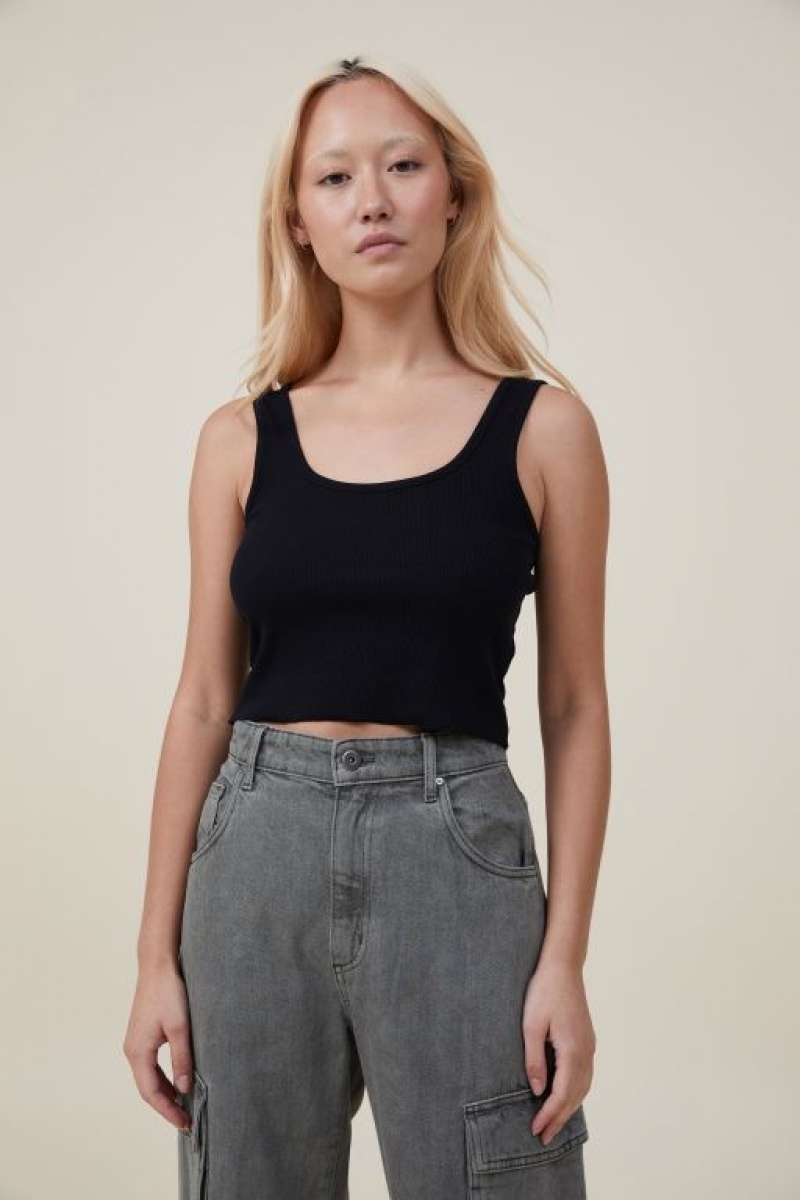 Camiseta Tirantes Cotton On The One Organic Rib Crop Mujer Negras | lX88kYhKsWW