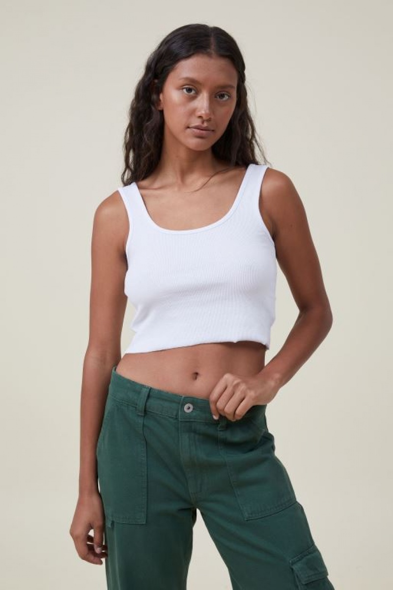 Camiseta Tirantes Cotton On The One Organic Rib Crop Mujer Blancas | P6VITBkS5TE