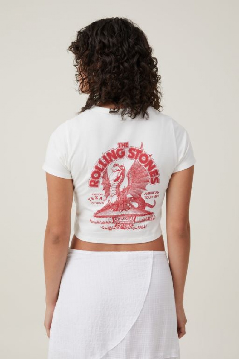 Camisetas Estampadas Cotton On Crop Fit Rolling Stones Mujer Blancas | BCV6SK1GUlG