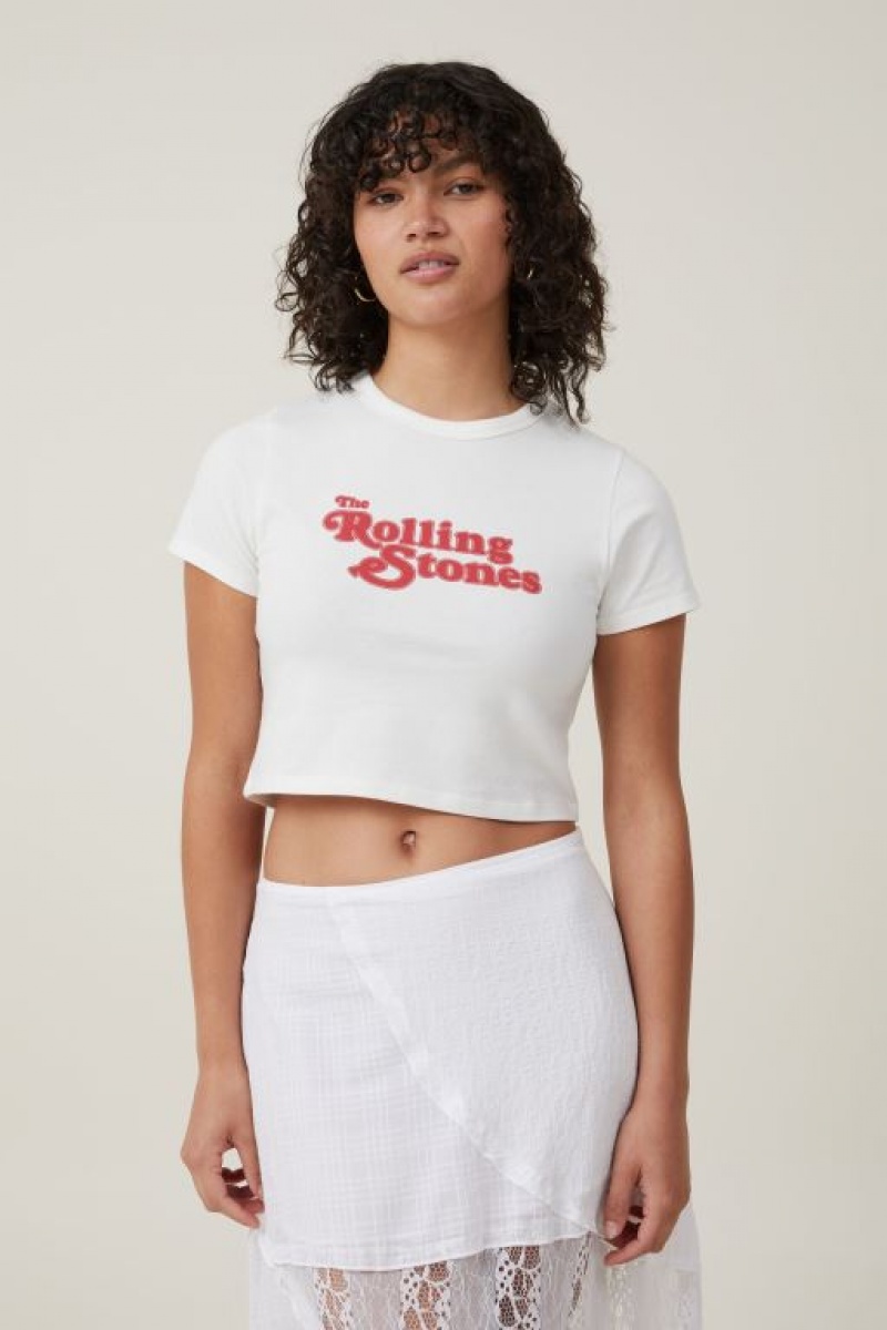 Camisetas Estampadas Cotton On Crop Fit Rolling Stones Mujer Blancas | BCV6SK1GUlG