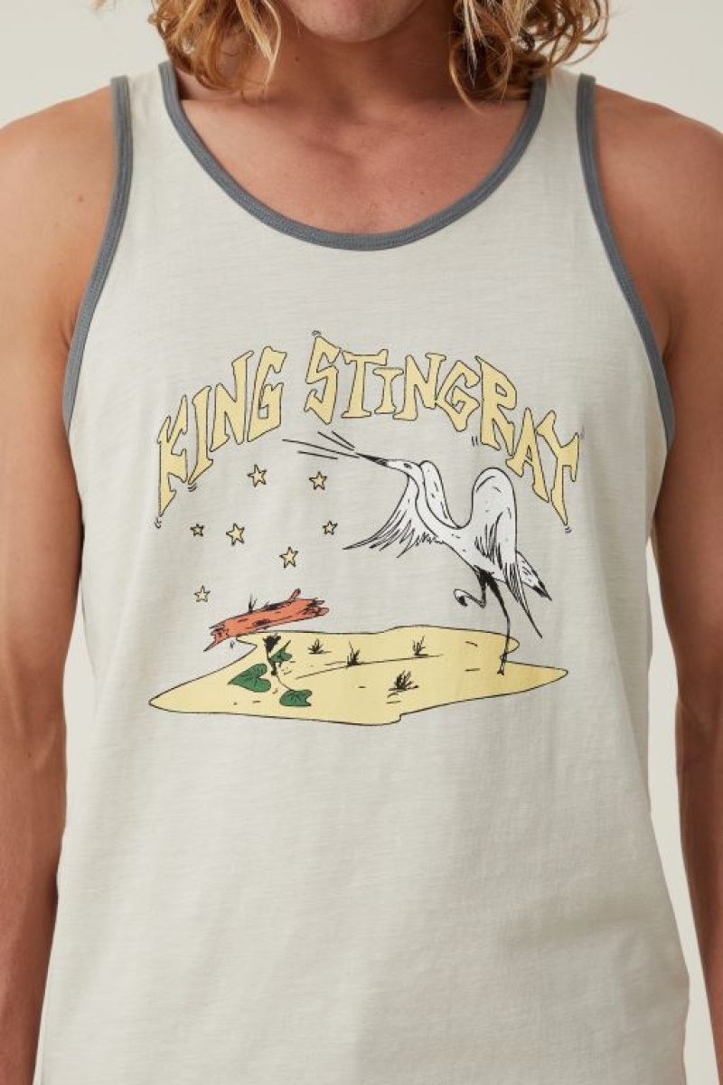 Camisetas Estampadas Cotton On King Stingray Ringer Tank Hombre Blancas | GXhozAQRInW