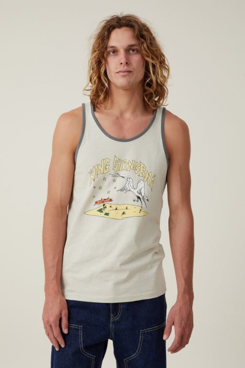 Camisetas Estampadas Cotton On King Stingray Ringer Tank Hombre Blancas | GXhozAQRInW