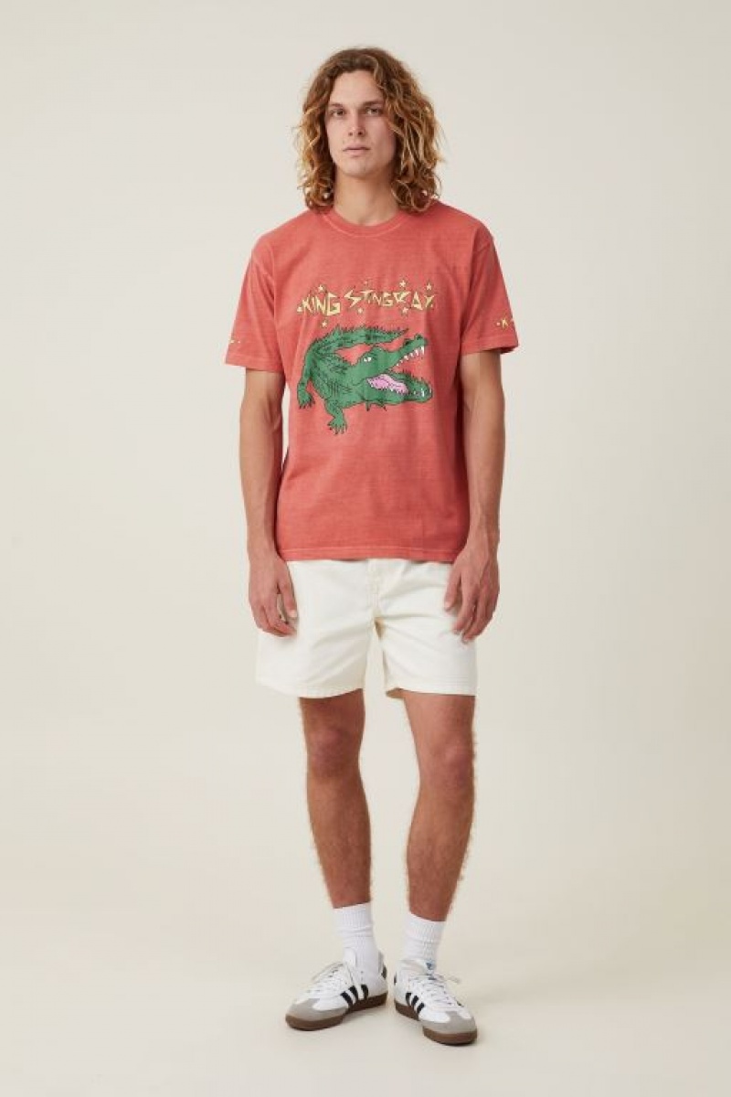 Camisetas Estampadas Cotton On King Stingray Loose Fit Hombre Rojas | EMRrhDNxEDV