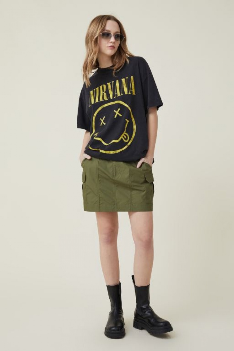 Camisetas Estampadas Cotton On The Oversized Nirvana Mujer Negras | GG2i7xU17yI