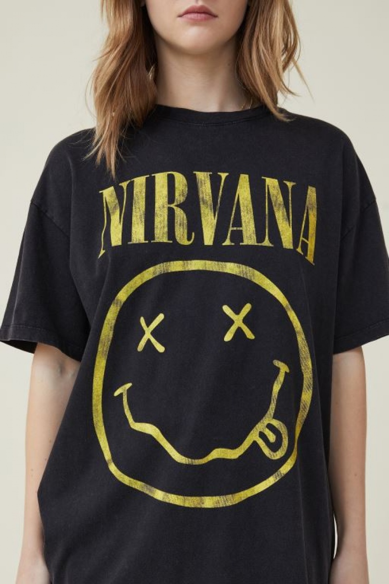 Camisetas Estampadas Cotton On The Oversized Nirvana Mujer Negras | GG2i7xU17yI