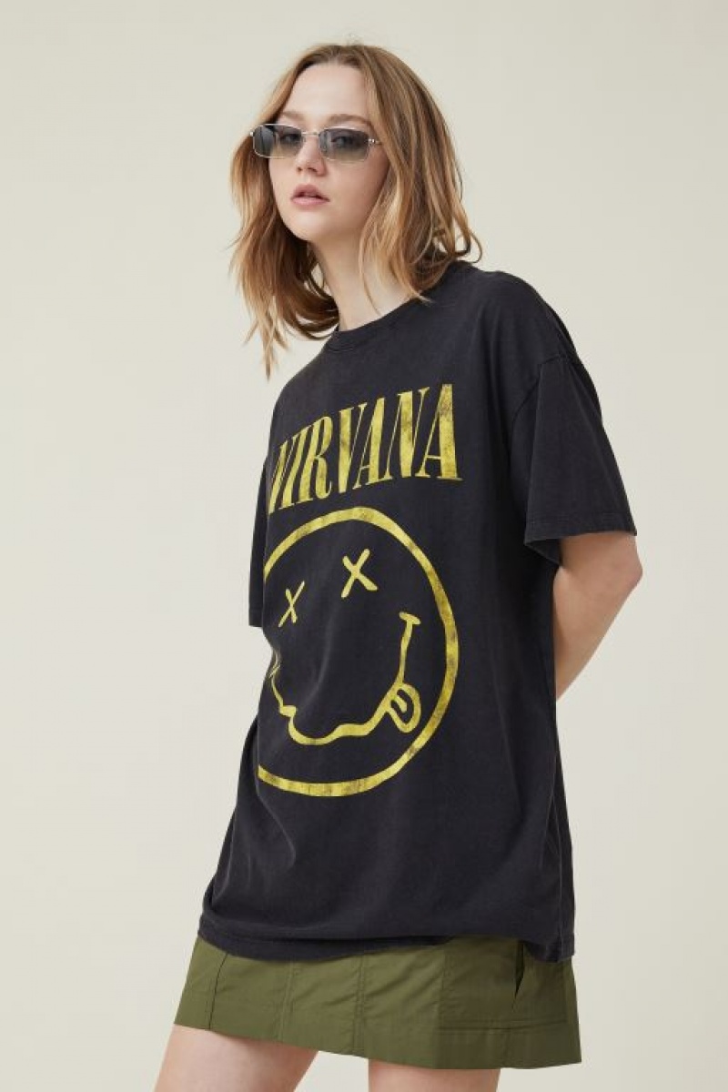 Camisetas Estampadas Cotton On The Oversized Nirvana Mujer Negras | GG2i7xU17yI