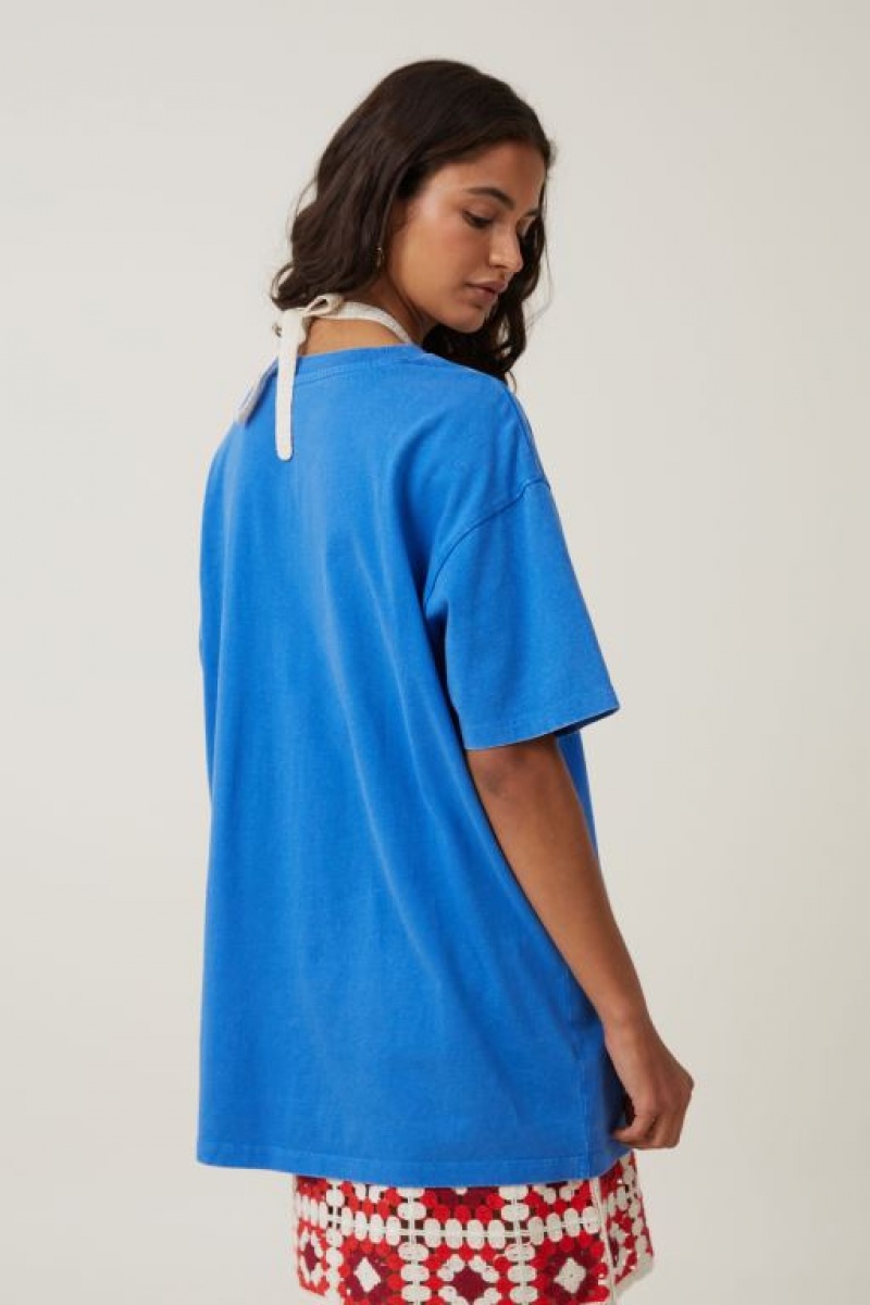 Camisetas Estampadas Cotton On The Oversized Estampadas Mujer Azules | 8snSO7sUDkf