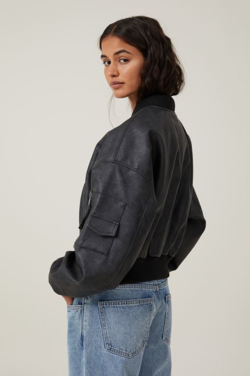 Chaquetas Cotton On Faux Cuero Cropped Bomber Mujer Negras | 4L5wrygILGV