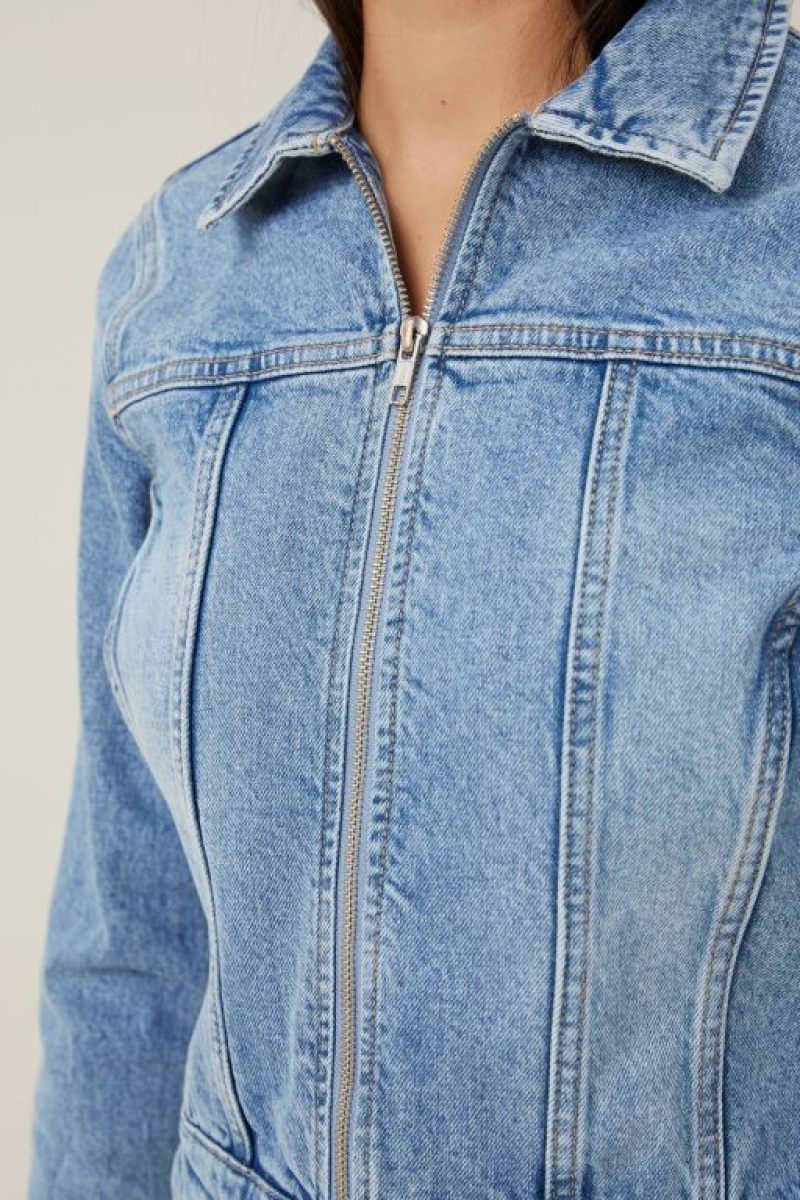 Chaquetas Cotton On Fitted Zip Denim Mujer Azules | Z1EDa4ywbxY