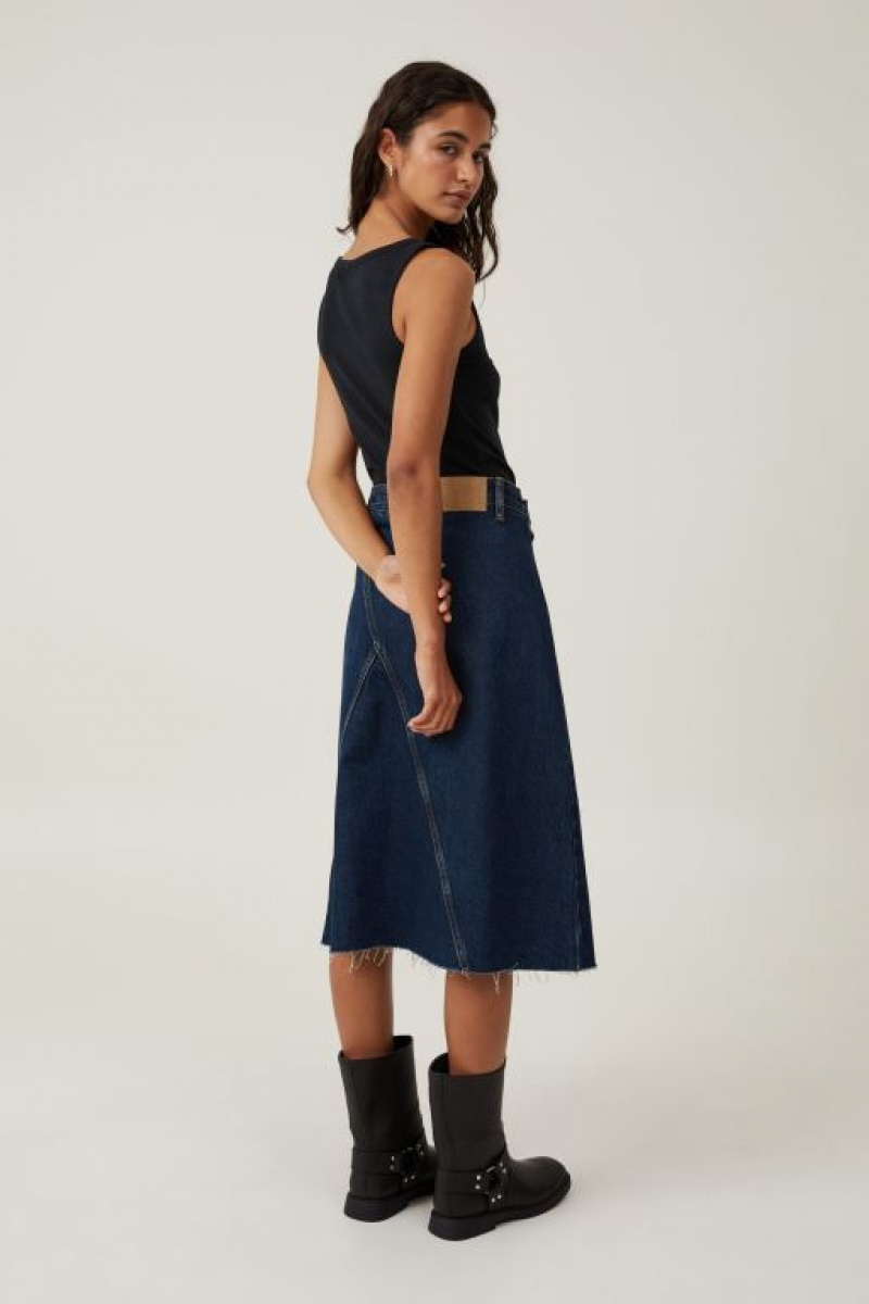 Falda Cotton On Archer Denim Midi Mujer Azules | E1nORtnLnwO