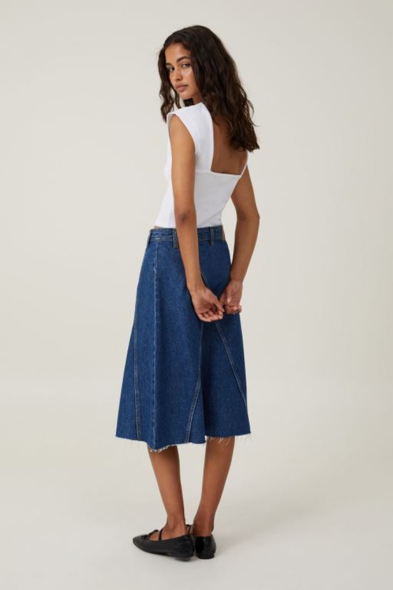 Falda Cotton On Archer Denim Midi Mujer Azules | ZE0IubebvyT