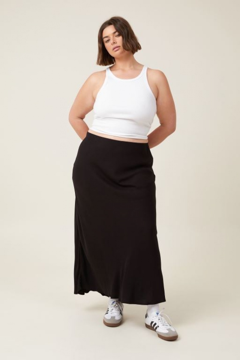 Falda Cotton On Bloom Maxi Slip Mujer Negras | oFRjL52Dc4a