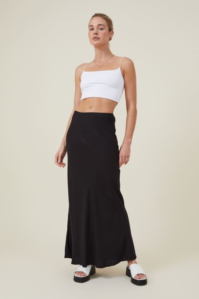 Falda Cotton On Bloom Maxi Slip Mujer Negras | oFRjL52Dc4a