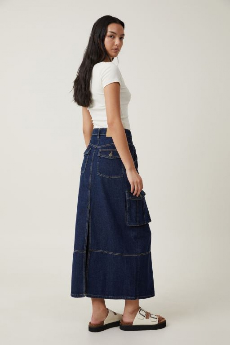 Falda Cotton On Cargo Denim Maxi Mujer Azules | 2Kolqqs5Thl