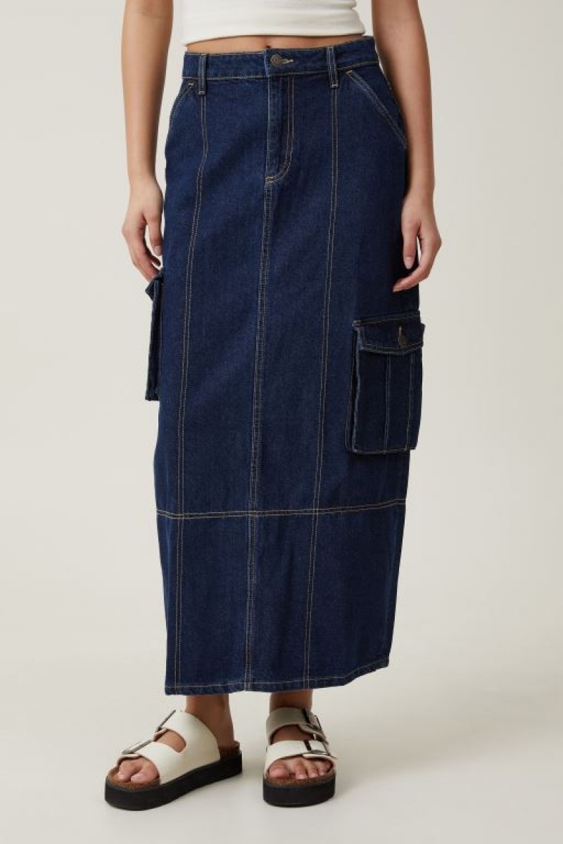 Falda Cotton On Cargo Denim Maxi Mujer Azules | 2Kolqqs5Thl