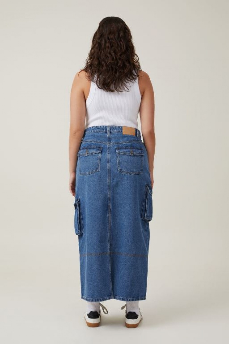 Falda Cotton On Cargo Denim Maxi Mujer Azules | Ejzdr8K6Gis