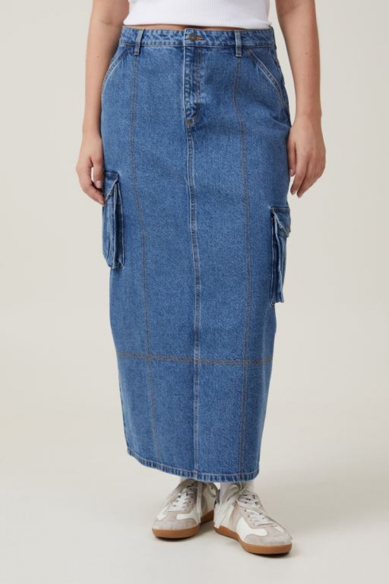 Falda Cotton On Cargo Denim Maxi Mujer Azules | Ejzdr8K6Gis