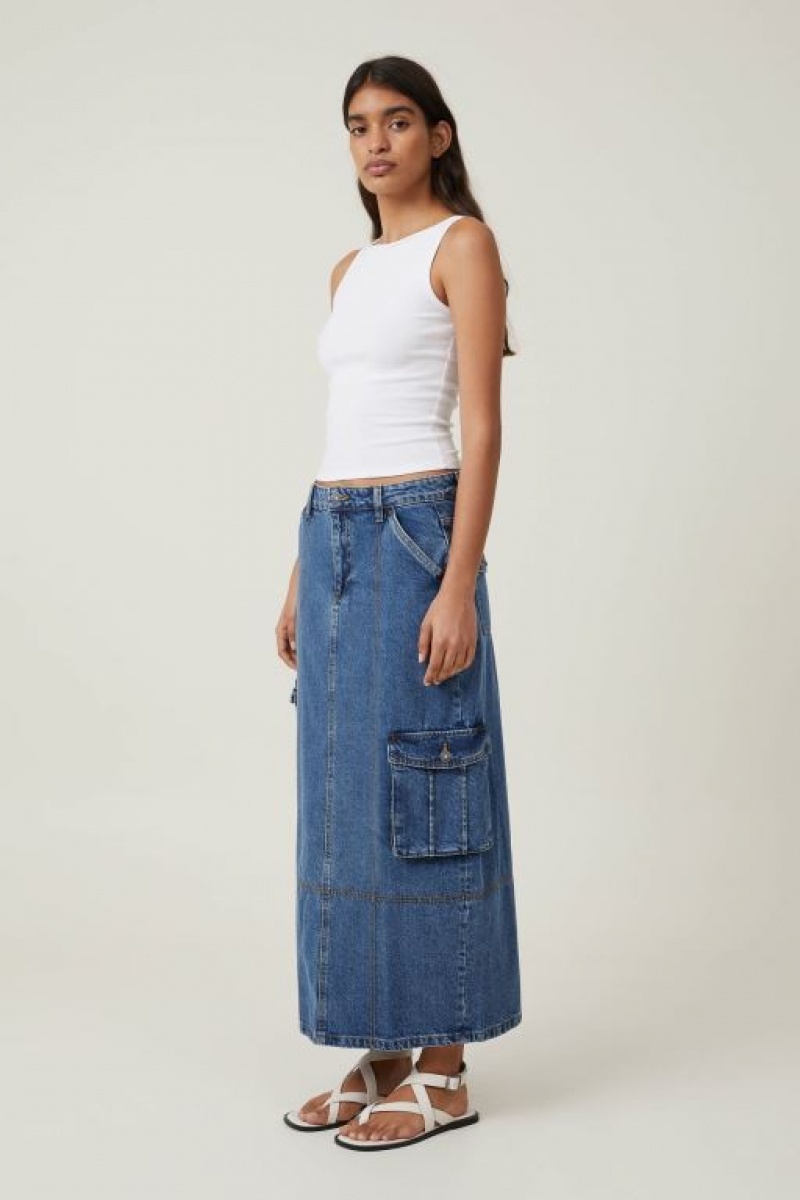 Falda Cotton On Cargo Denim Maxi Mujer Azules | Ejzdr8K6Gis