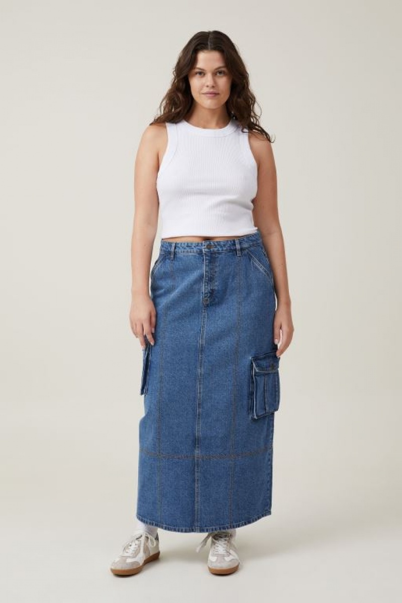 Falda Cotton On Cargo Denim Maxi Mujer Azules | Ejzdr8K6Gis