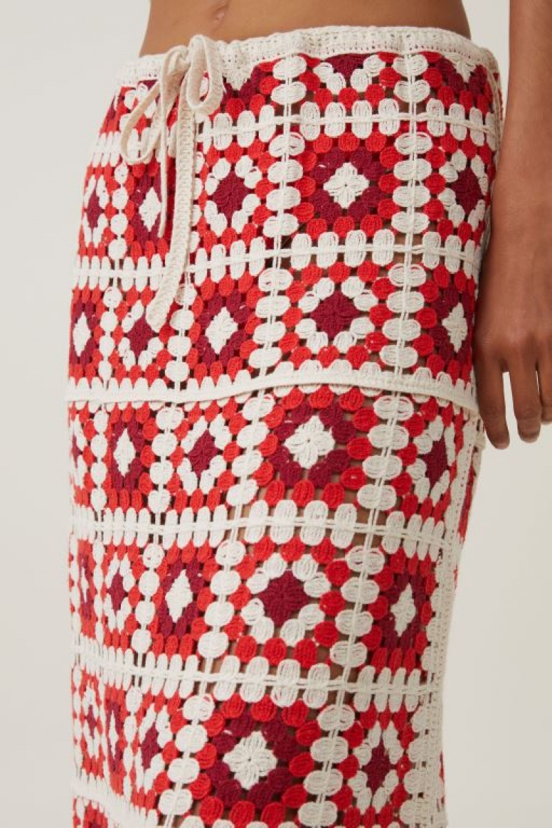 Falda Cotton On Crochet Knit Maxi Mujer Rojas | R2xjpBL1Lvc