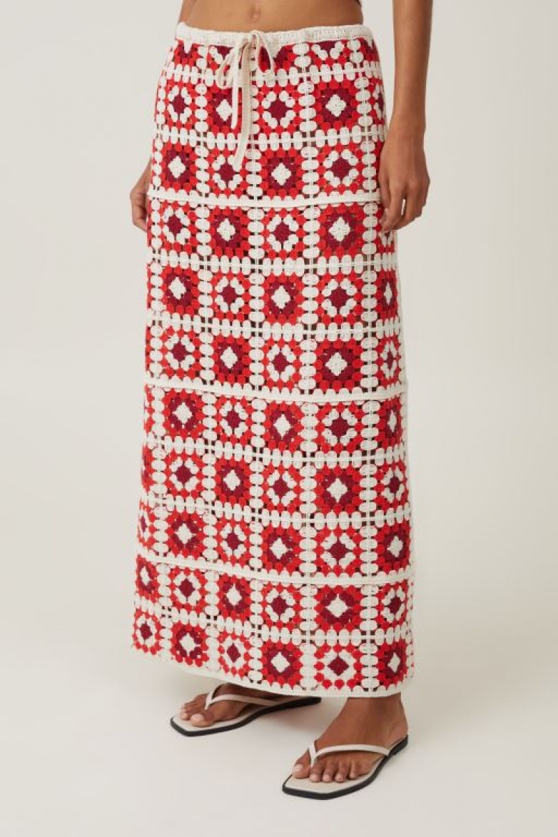 Falda Cotton On Crochet Knit Maxi Mujer Rojas | R2xjpBL1Lvc