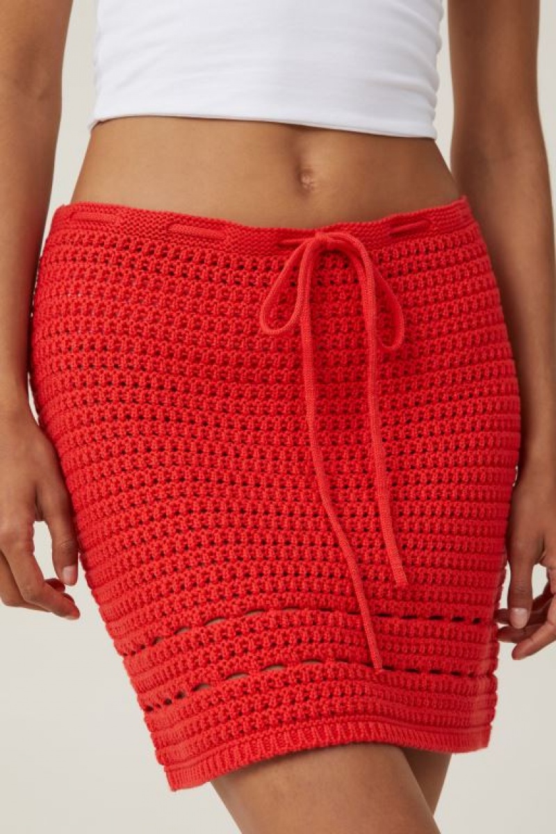 Falda Cotton On Crochet Knit Mini Mujer Rojas | qNlsJZjbGX1