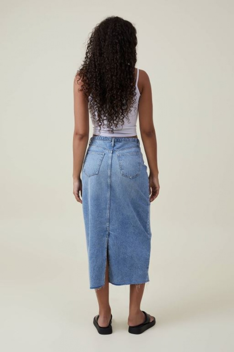 Falda Cotton On Maxi Denim Mujer Azules | RjNfYmnyz15