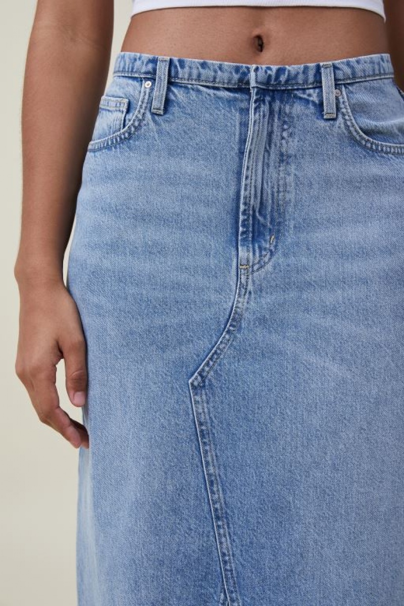 Falda Cotton On Maxi Denim Mujer Azules | RjNfYmnyz15