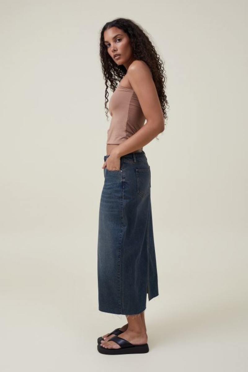 Falda Cotton On Maxi Denim Mujer Azules | 7INJ6Wz0H3l